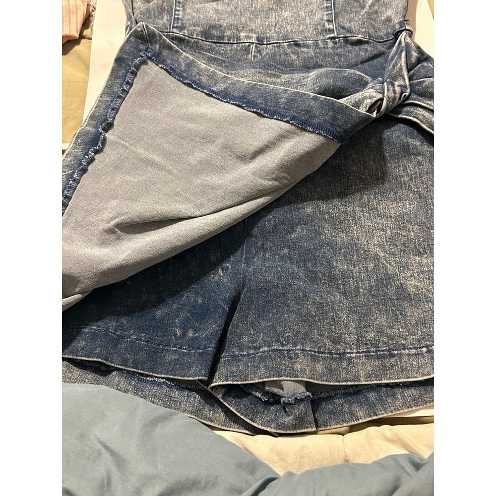 Flying Tomato Women Acid Wash Denim Strapless Skort Romper Blue Side Tie Large - Picture 7 of 8